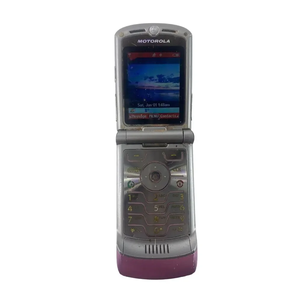 Vtg 2006 Motorola Razr V3m Pink and Silver Verizon Flip Cell Phone FOR PARTS